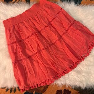 LOFT Vibrant A-Line Highwaist Midi Skirt in Coral